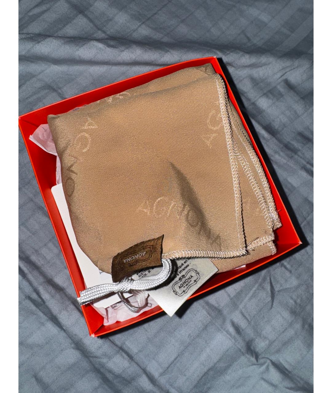 AGNONA Бежевый шелковый платок, фото 2