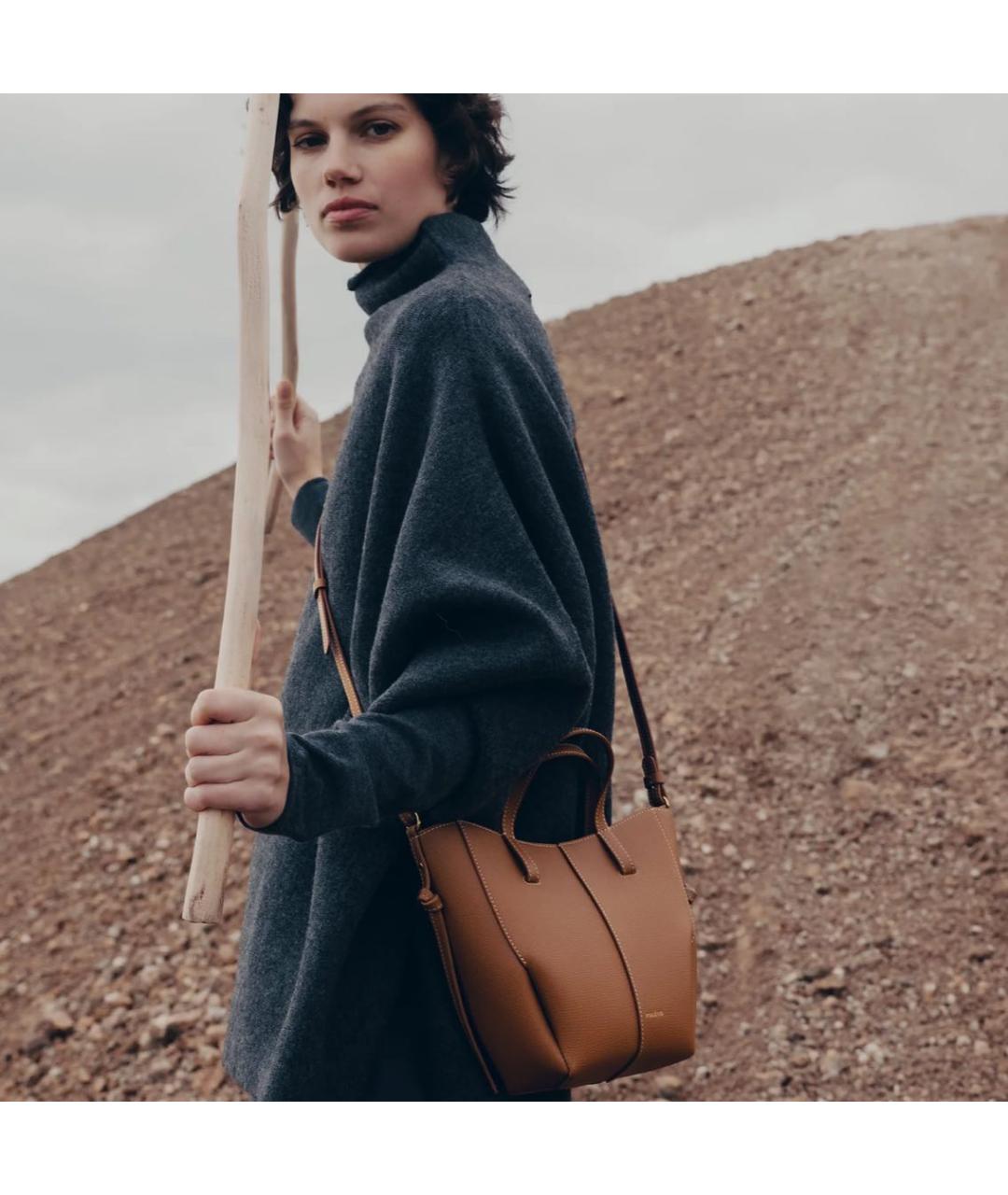 POLENE Коричневая кожаная сумка тоут, фото 2