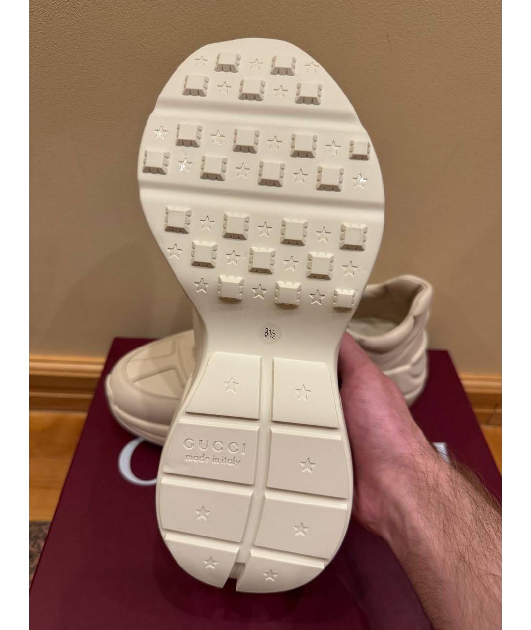 GUCCI Бежевые кожаные низкие кроссовки / кеды, фото 4