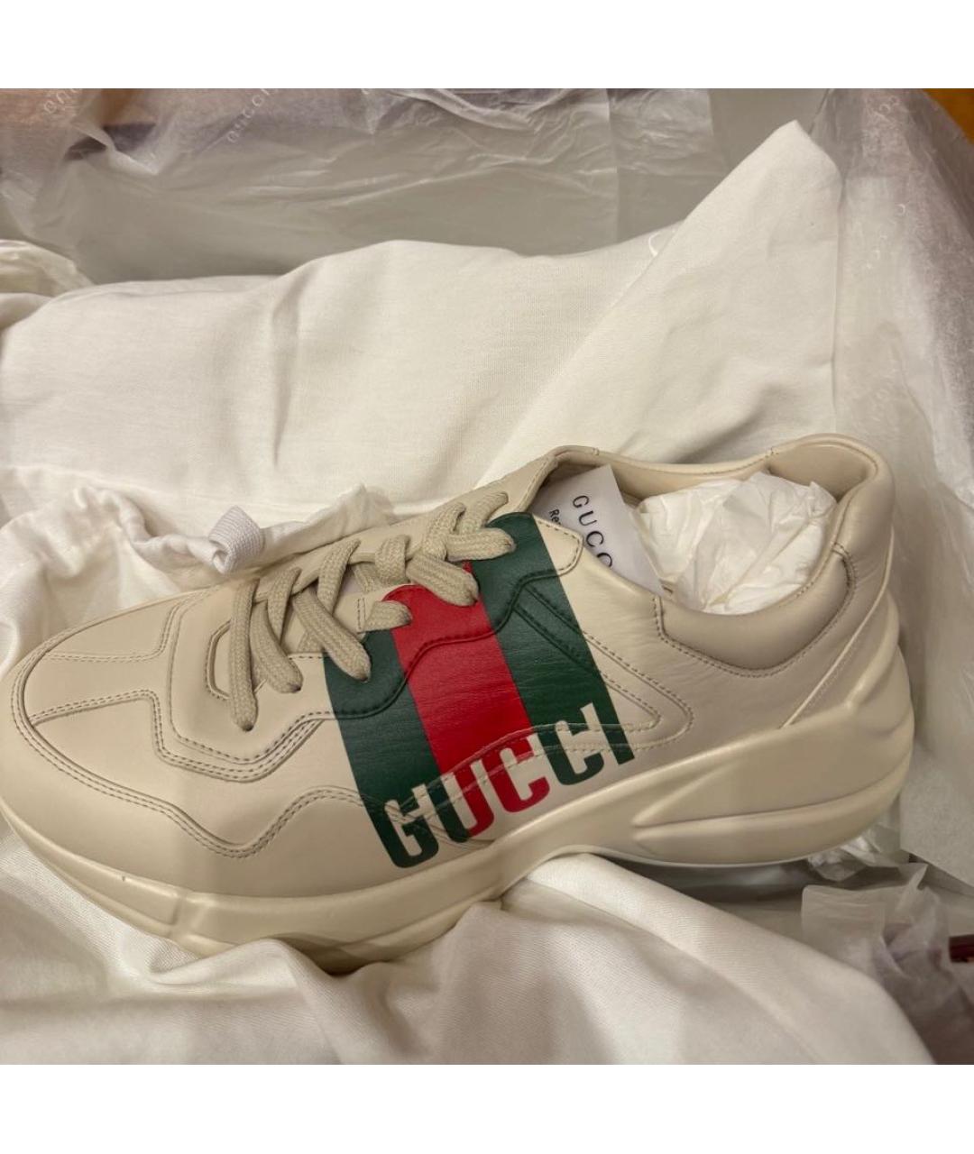 GUCCI Бежевые кожаные низкие кроссовки / кеды, фото 5
