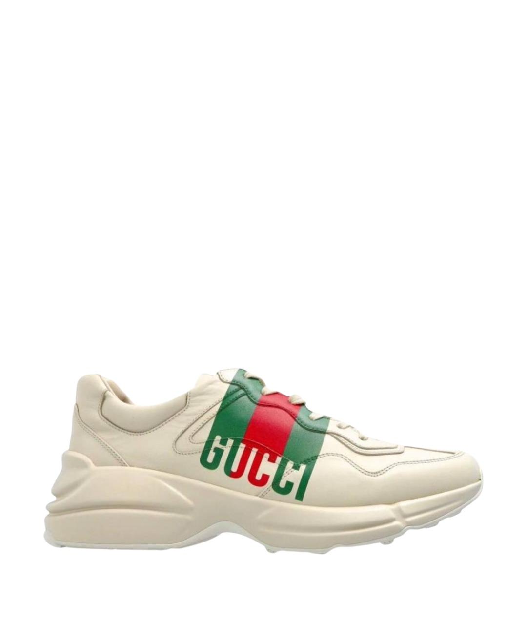 GUCCI Бежевые кожаные низкие кроссовки / кеды, фото 1