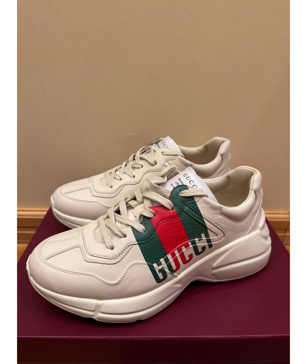 GUCCI Бежевые кожаные низкие кроссовки / кеды, фото 2