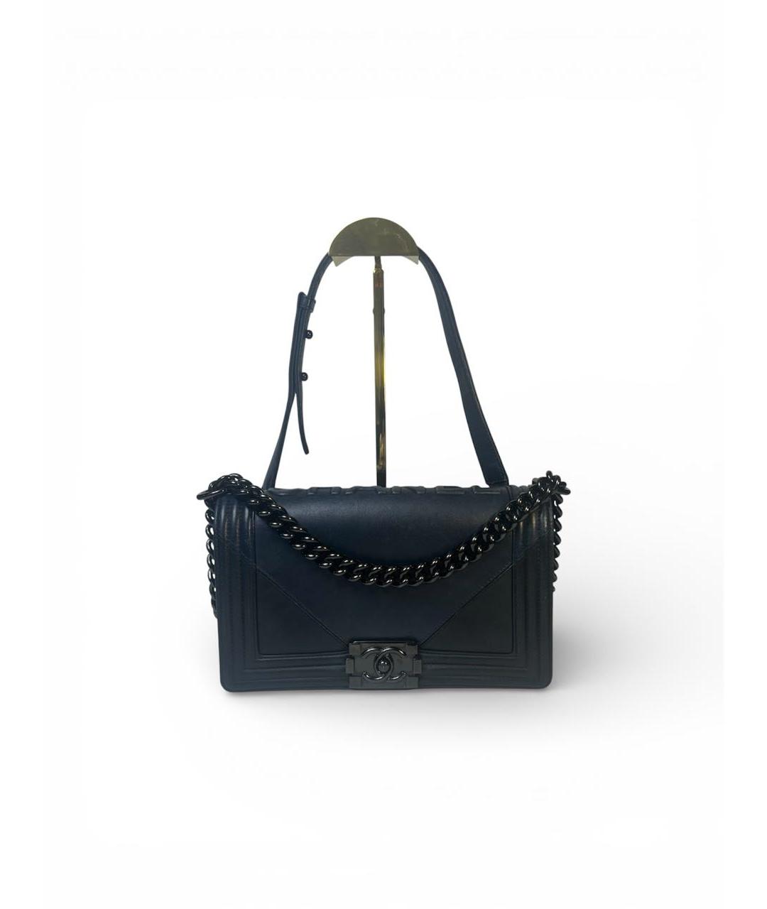 CHANEL Темно-синяя кожаная сумка через плечо, фото 9