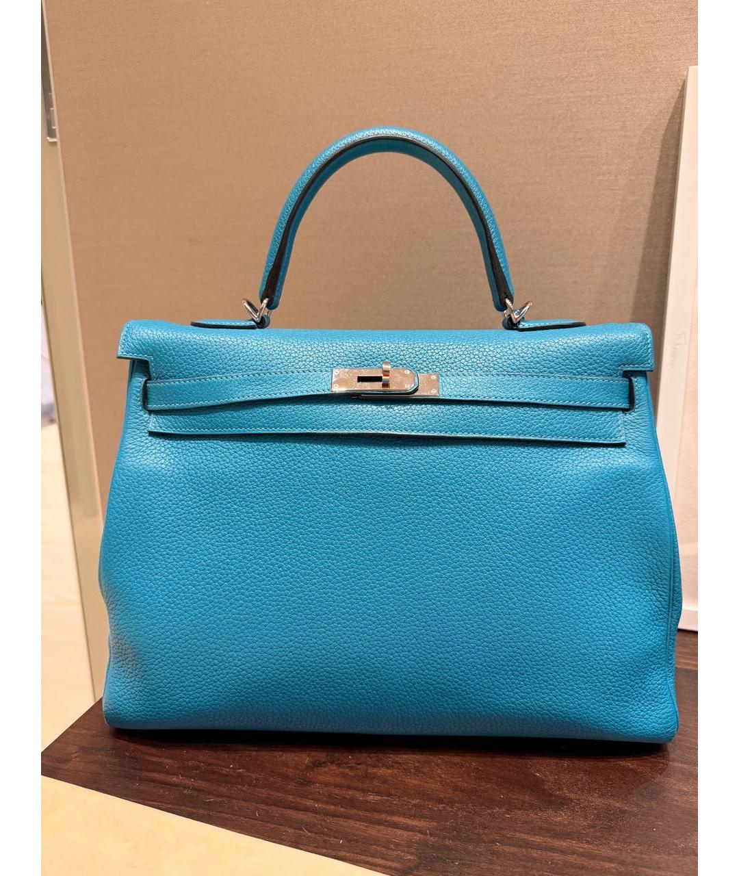 HERMES Бирюзовая кожаная сумка с короткими ручками, фото 9