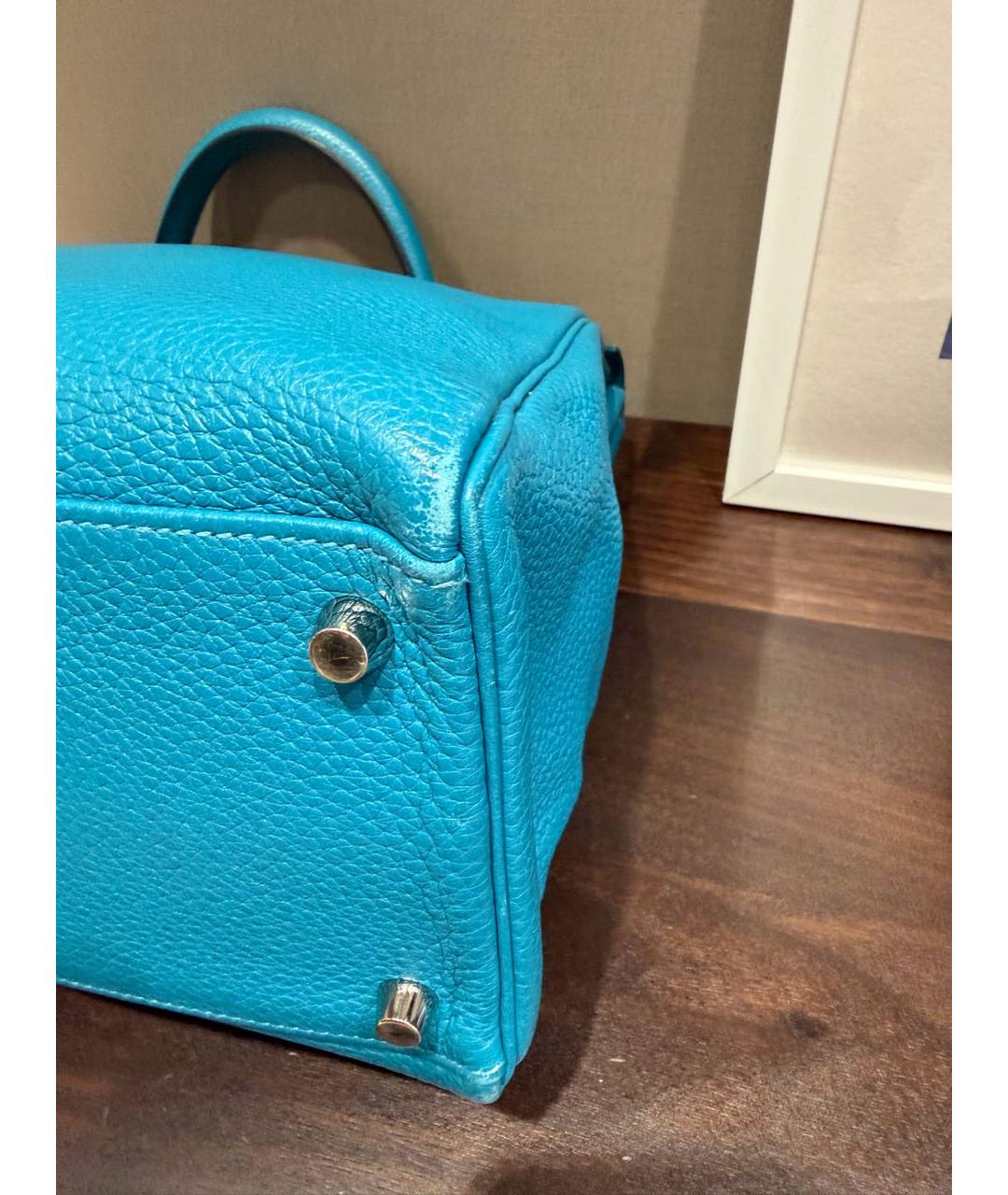 HERMES Бирюзовая кожаная сумка с короткими ручками, фото 6