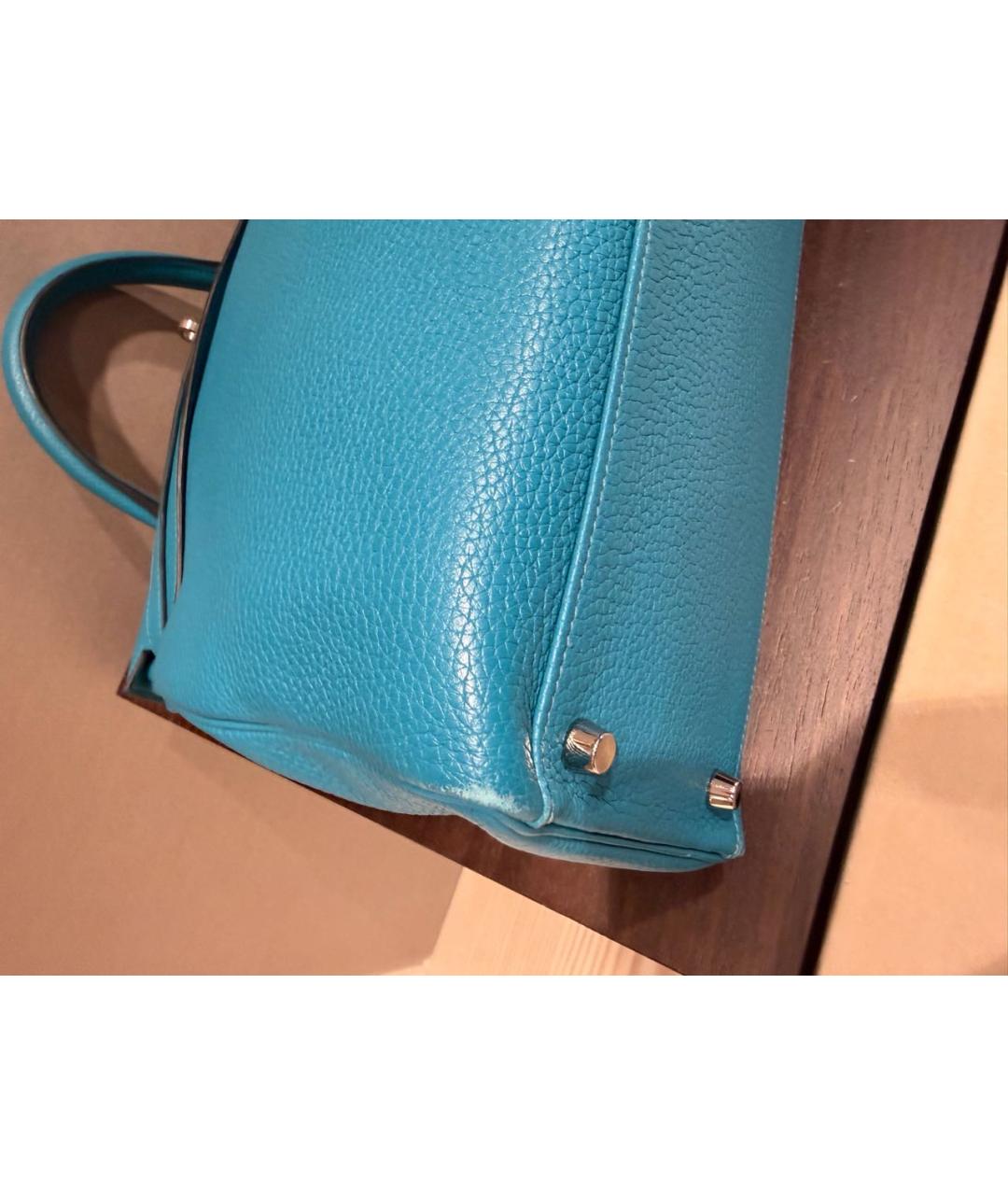 HERMES Бирюзовая кожаная сумка с короткими ручками, фото 5