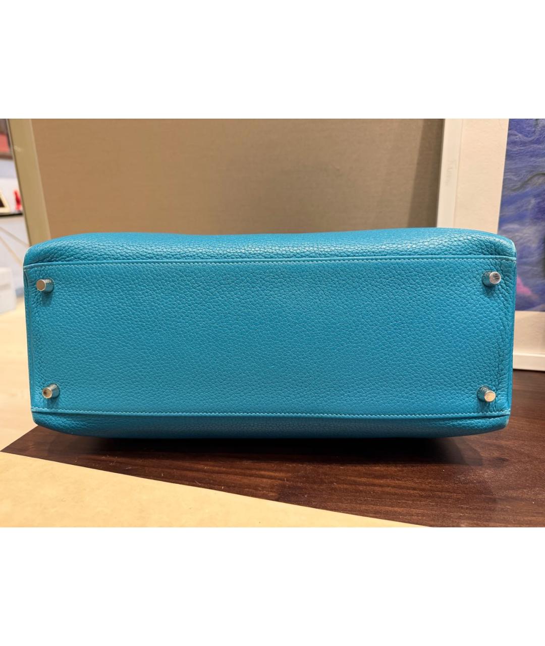 HERMES Бирюзовая кожаная сумка с короткими ручками, фото 4