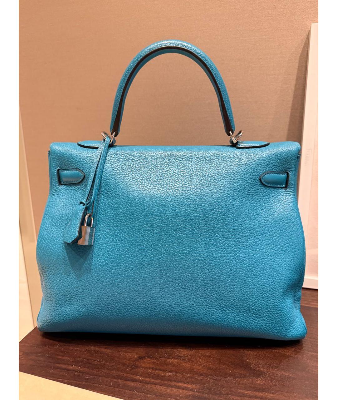HERMES Бирюзовая кожаная сумка с короткими ручками, фото 2