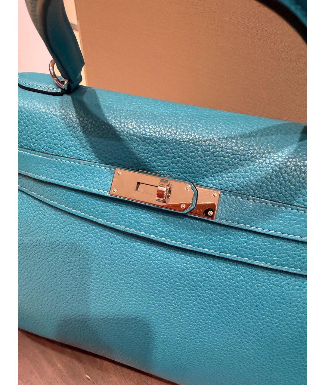HERMES Бирюзовая кожаная сумка с короткими ручками, фото 3