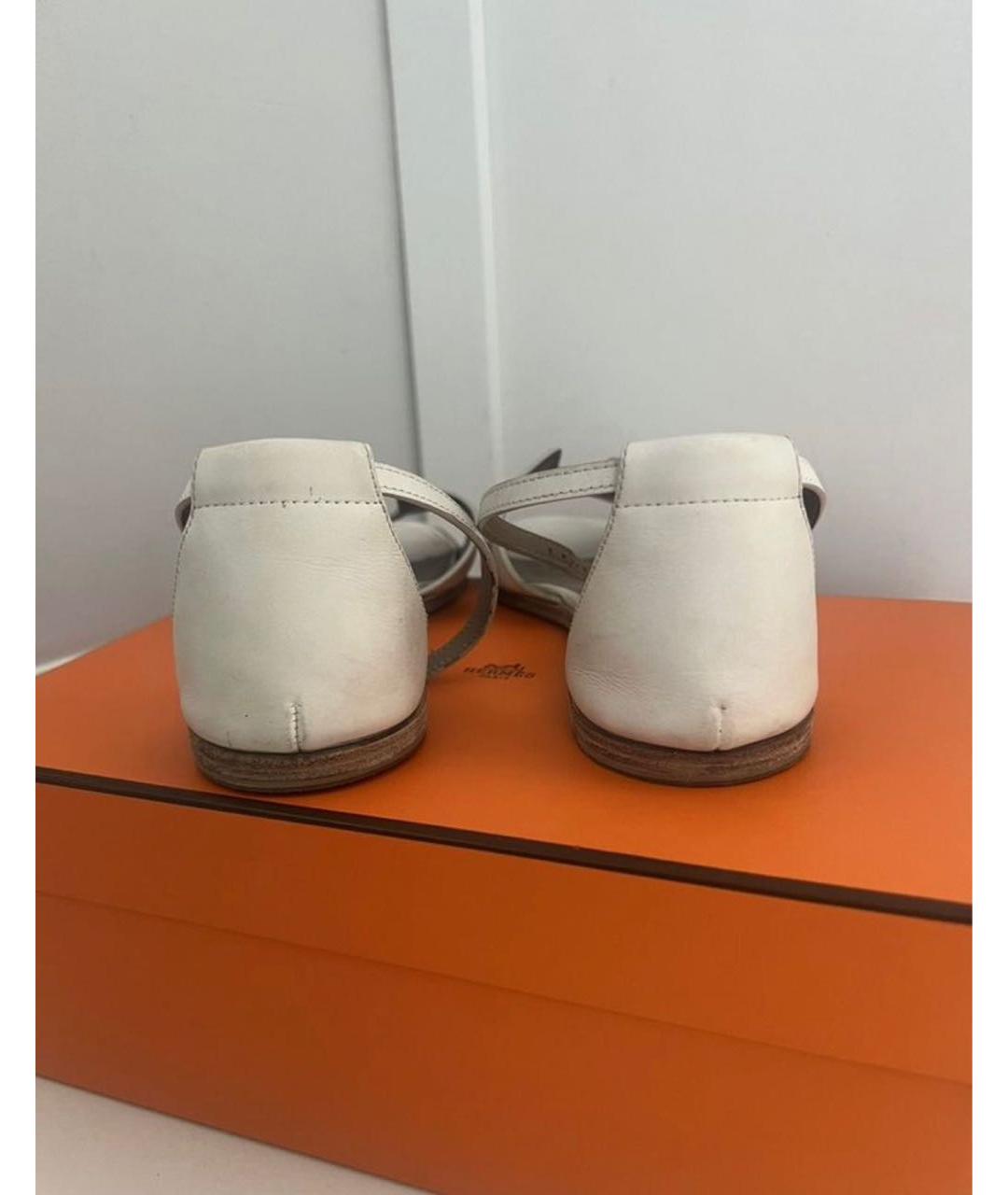 HERMES Белые кожаные сандалии, фото 5