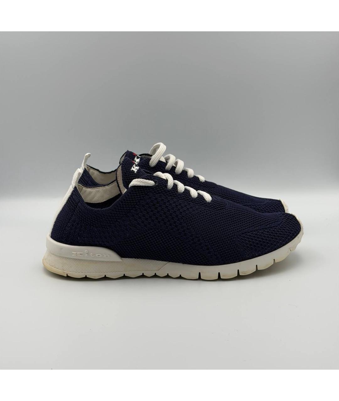 KITON Темно-синие текстильные низкие кроссовки / кеды, фото 6