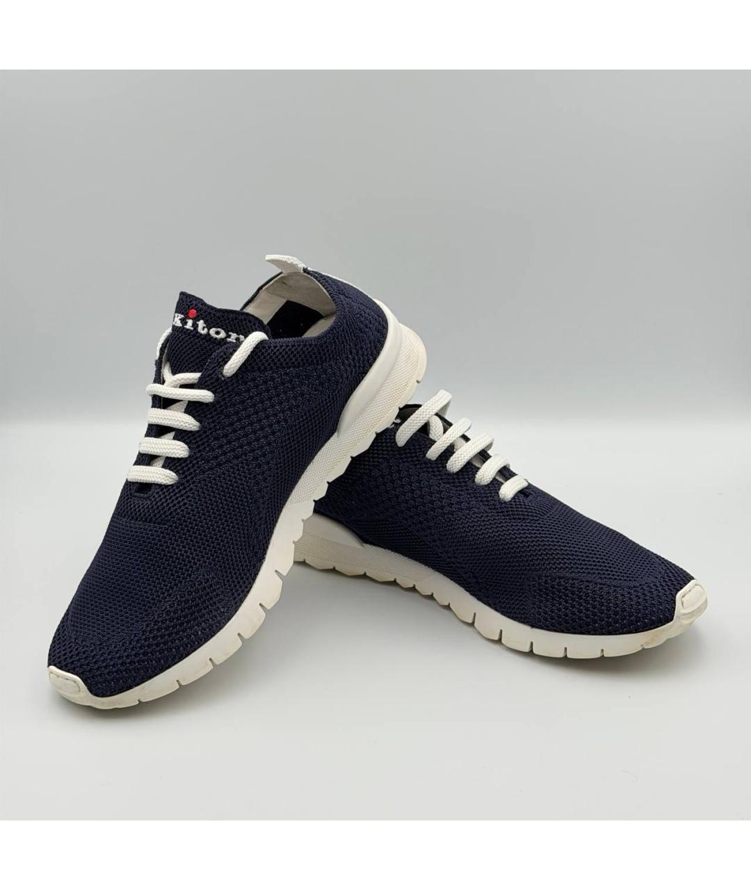 KITON Темно-синие текстильные низкие кроссовки / кеды, фото 3