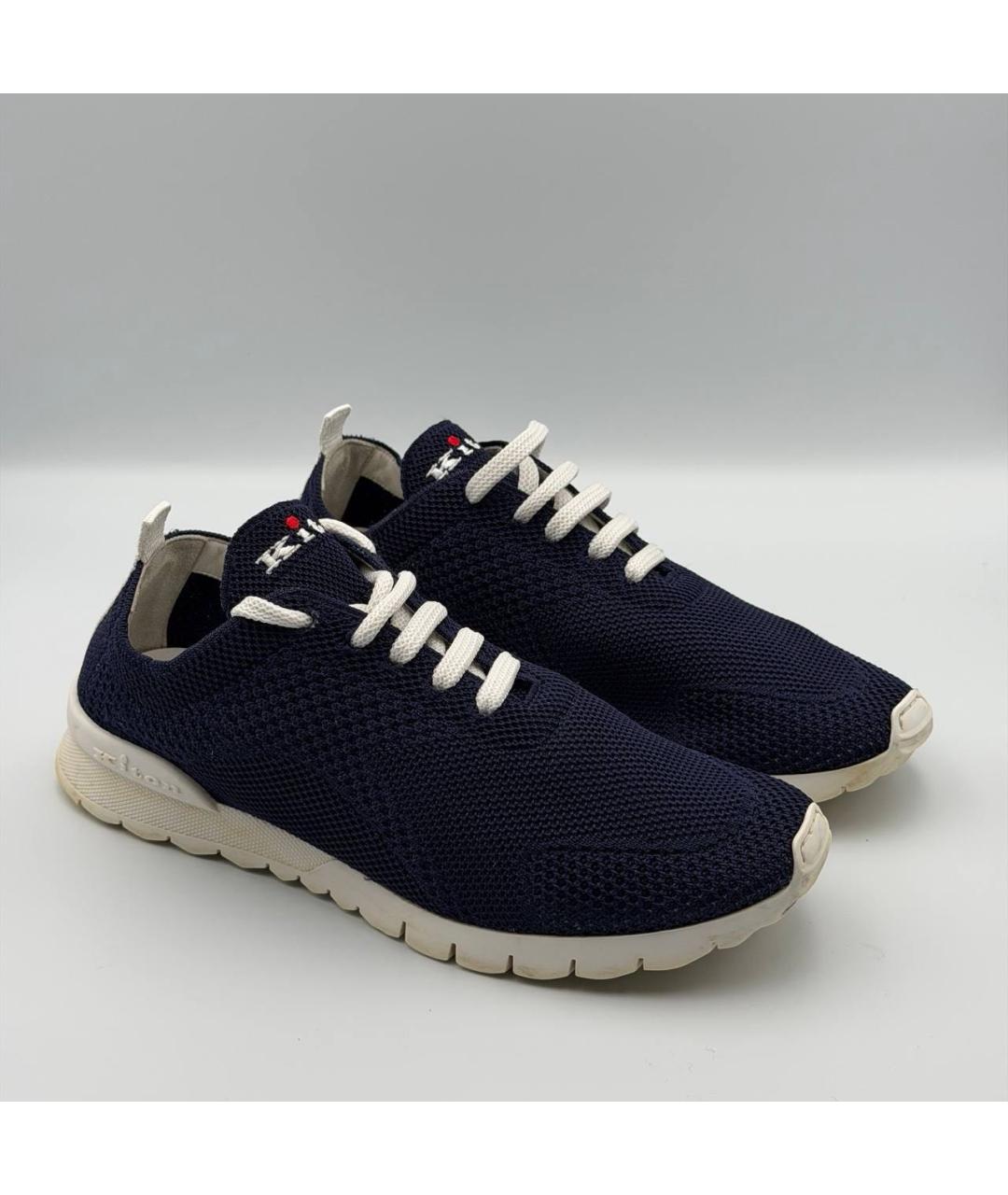 KITON Темно-синие текстильные низкие кроссовки / кеды, фото 5