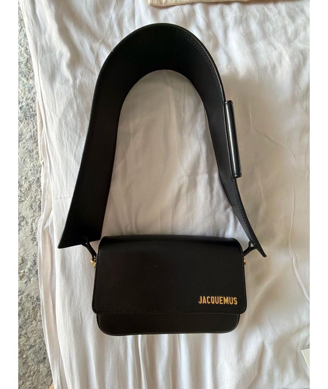 JACQUEMUS Черная кожаная сумка через плечо, фото 2