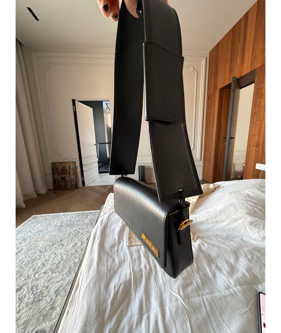 JACQUEMUS Черная кожаная сумка через плечо, фото 3