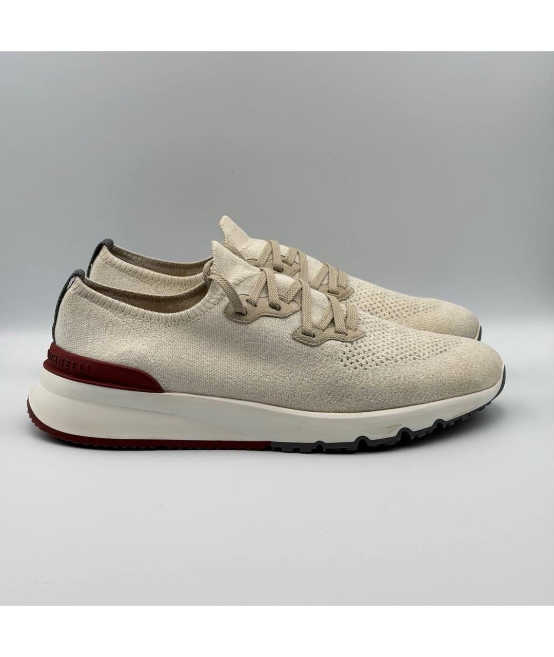 BRUNELLO CUCINELLI Бежевые текстильные низкие кроссовки / кеды, фото 6