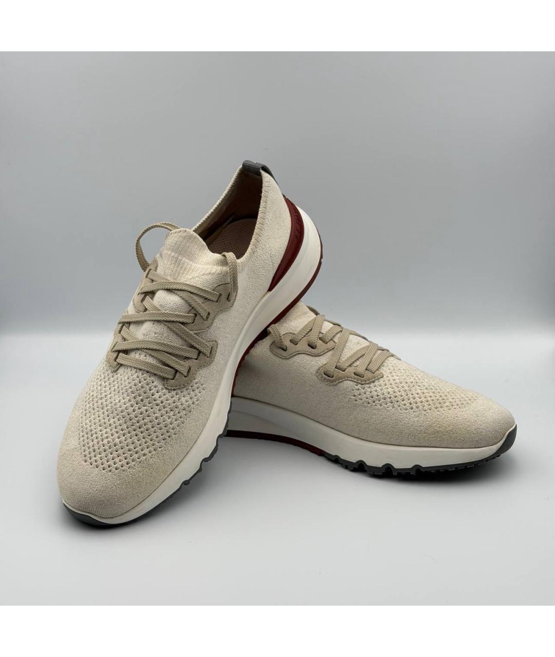 BRUNELLO CUCINELLI Бежевые текстильные низкие кроссовки / кеды, фото 4