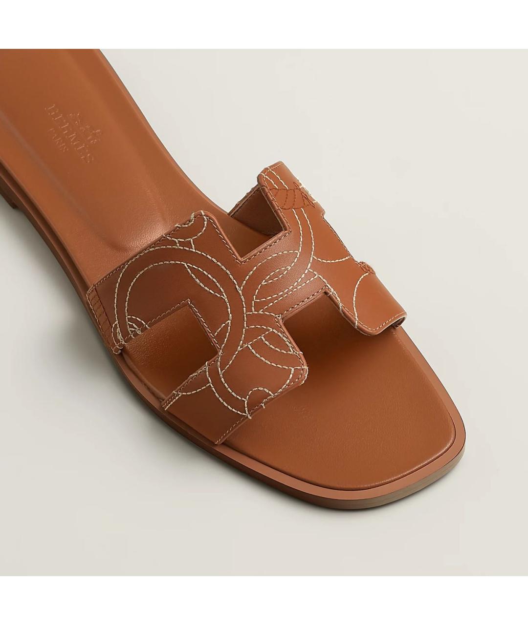 HERMES Коричневые кожаные шлепанцы, фото 4