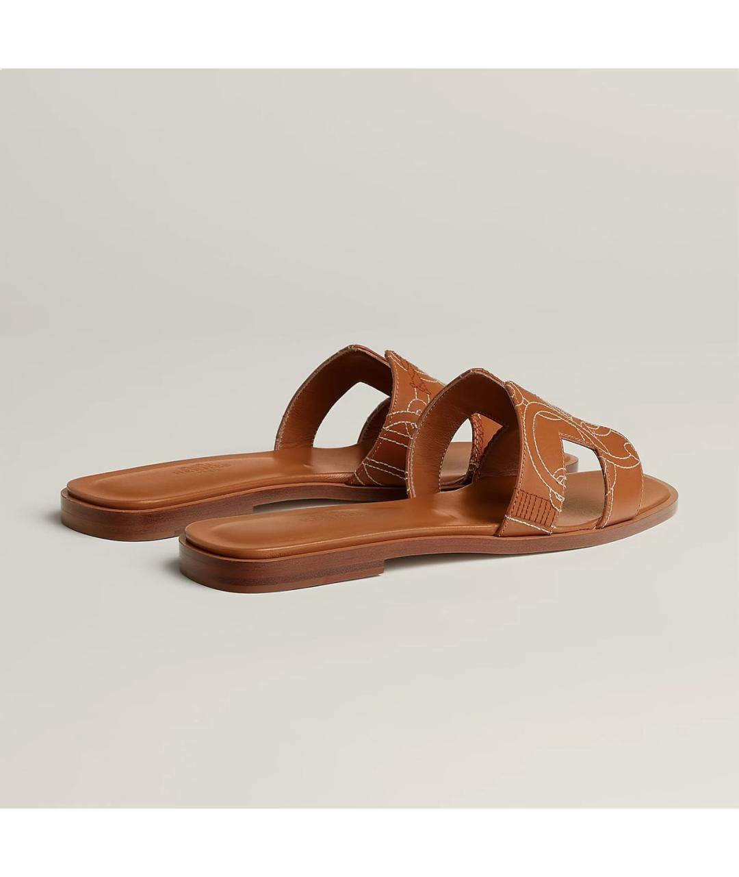 HERMES Коричневые кожаные шлепанцы, фото 3