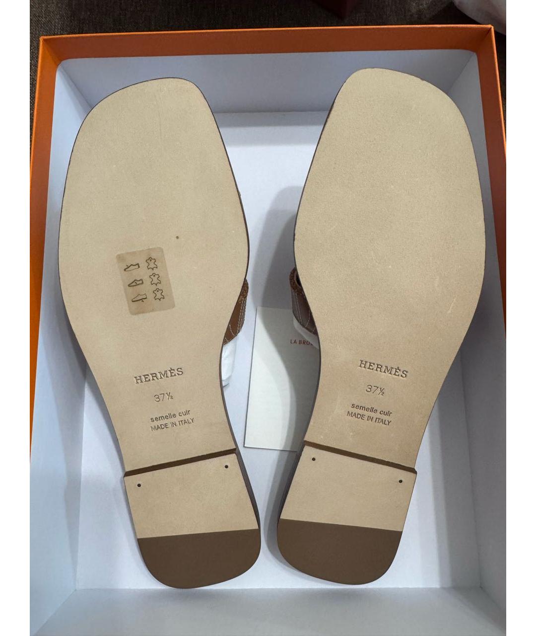 HERMES Коричневые кожаные шлепанцы, фото 8