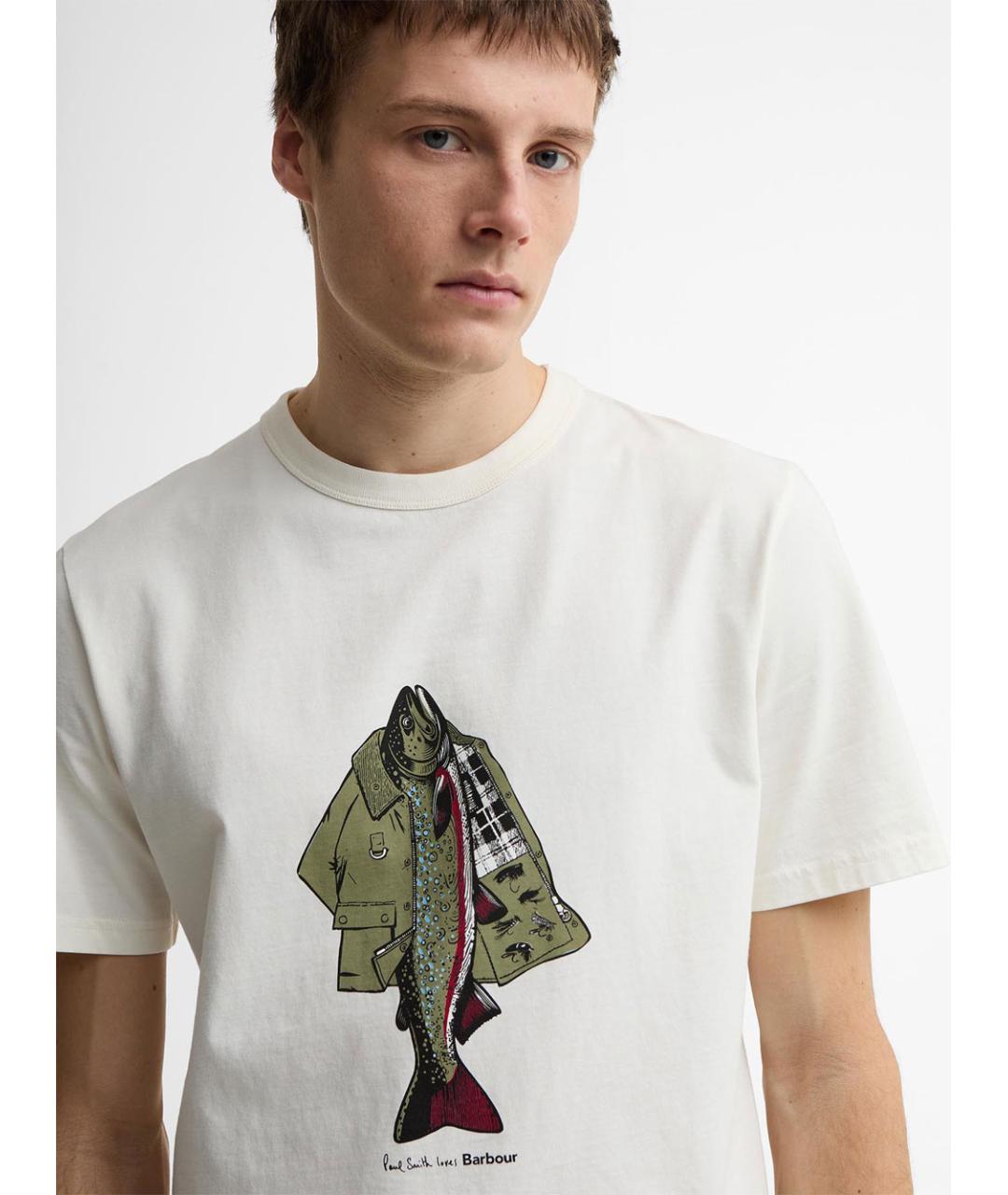 BARBOUR Белая хлопковая футболка, фото 4