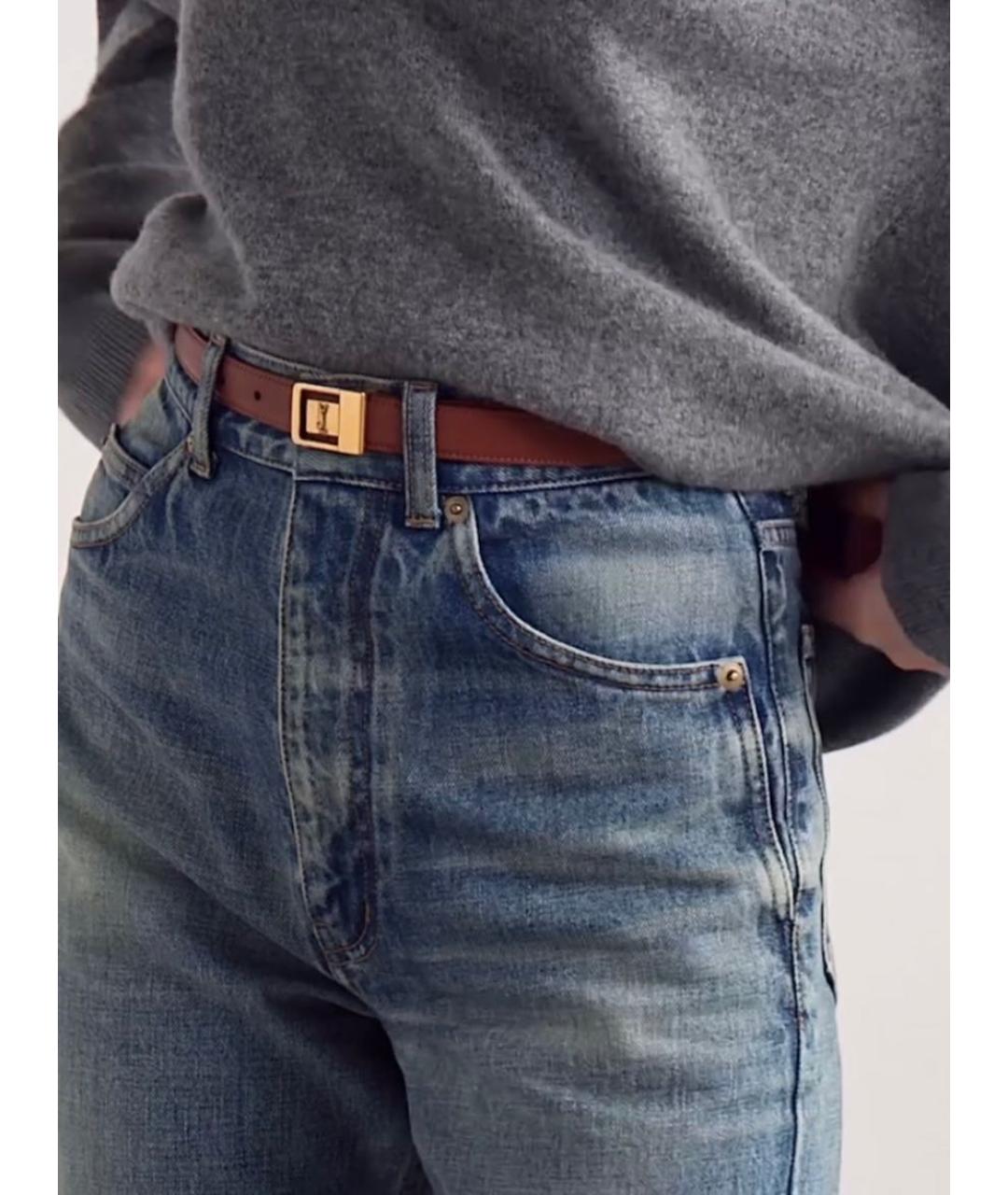 SAINT LAURENT Коричневый кожаный ремень, фото 6