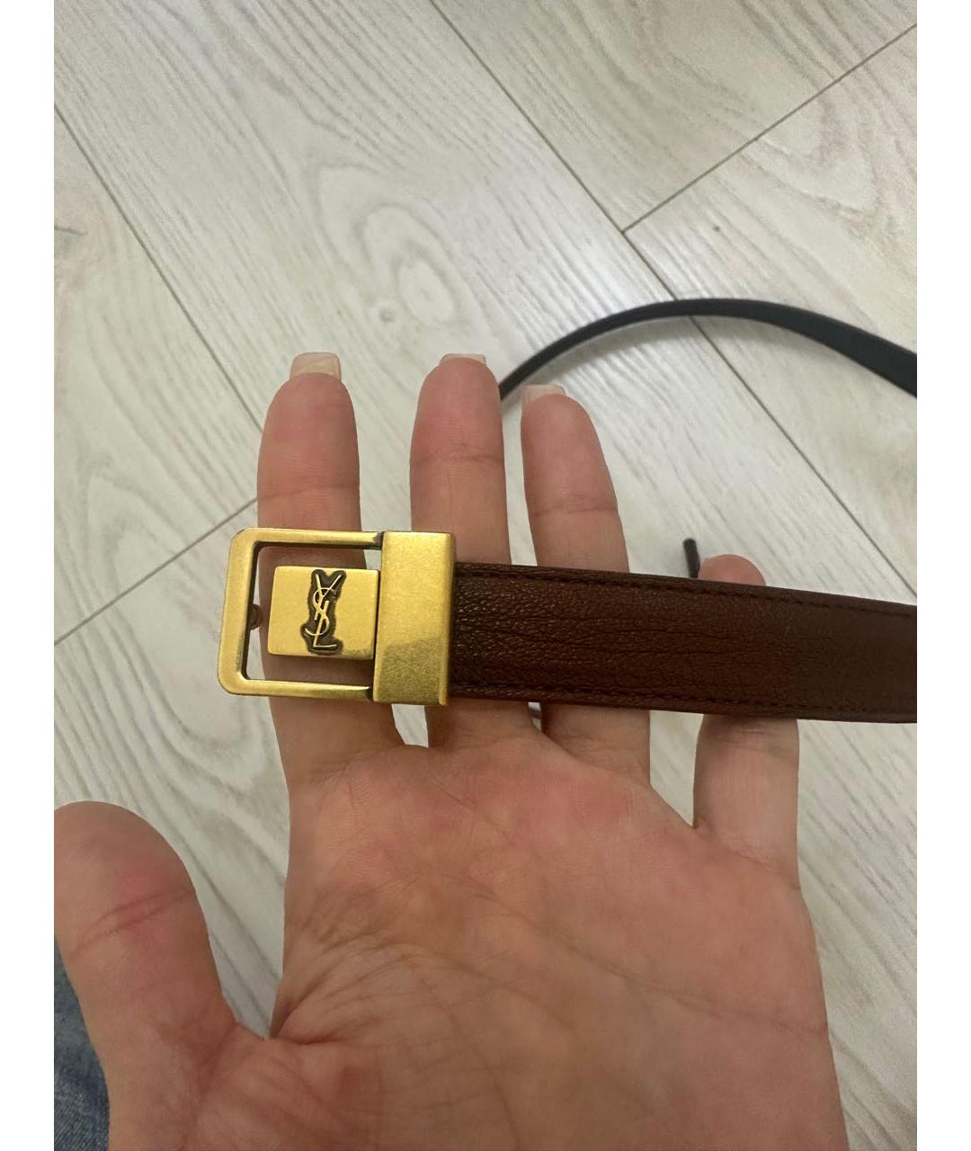 SAINT LAURENT Коричневый кожаный ремень, фото 2