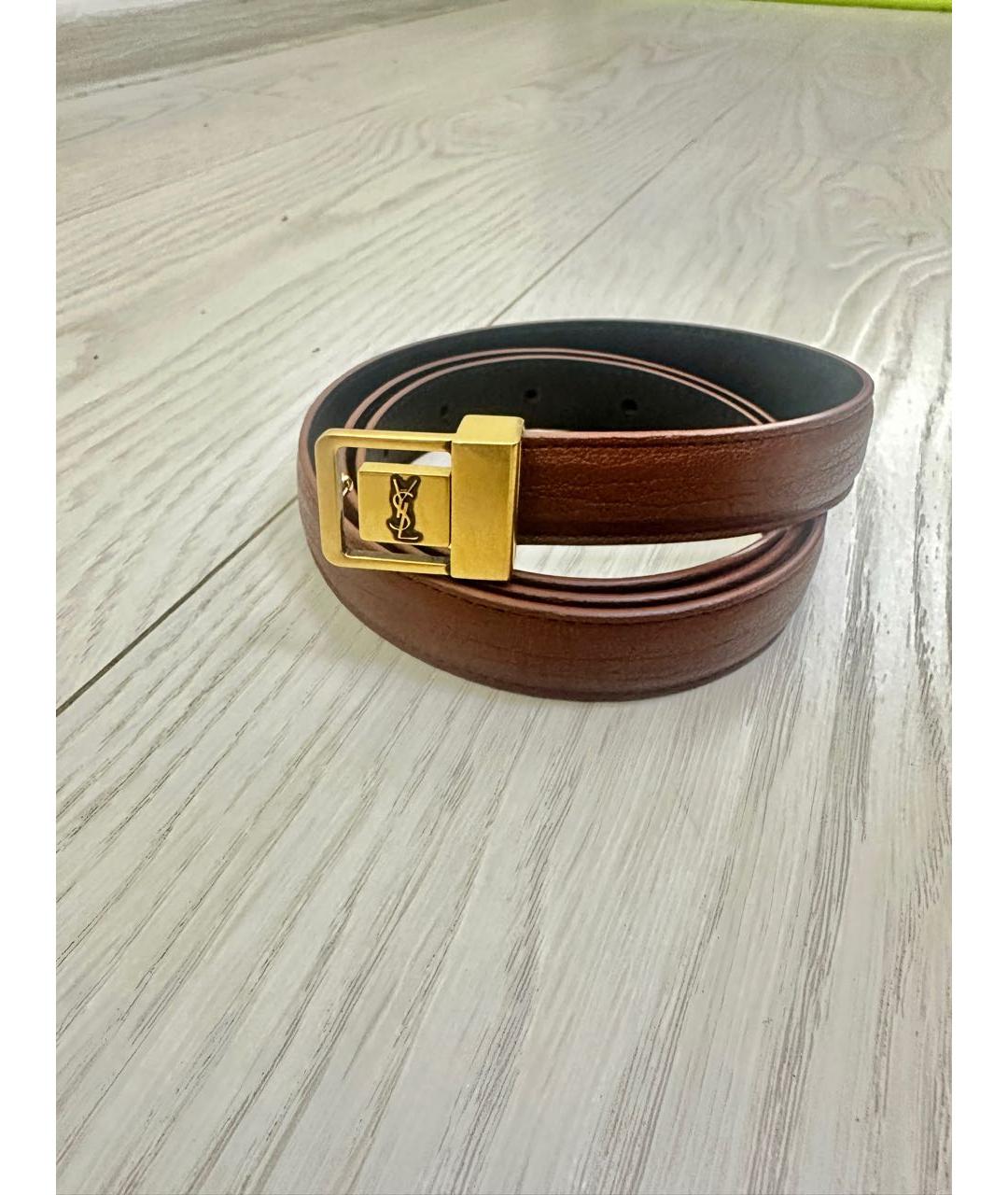 SAINT LAURENT Коричневый кожаный ремень, фото 8