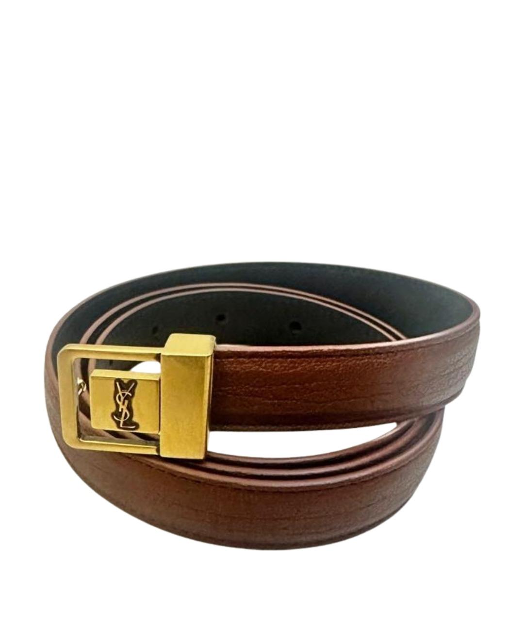 SAINT LAURENT Коричневый кожаный ремень, фото 1