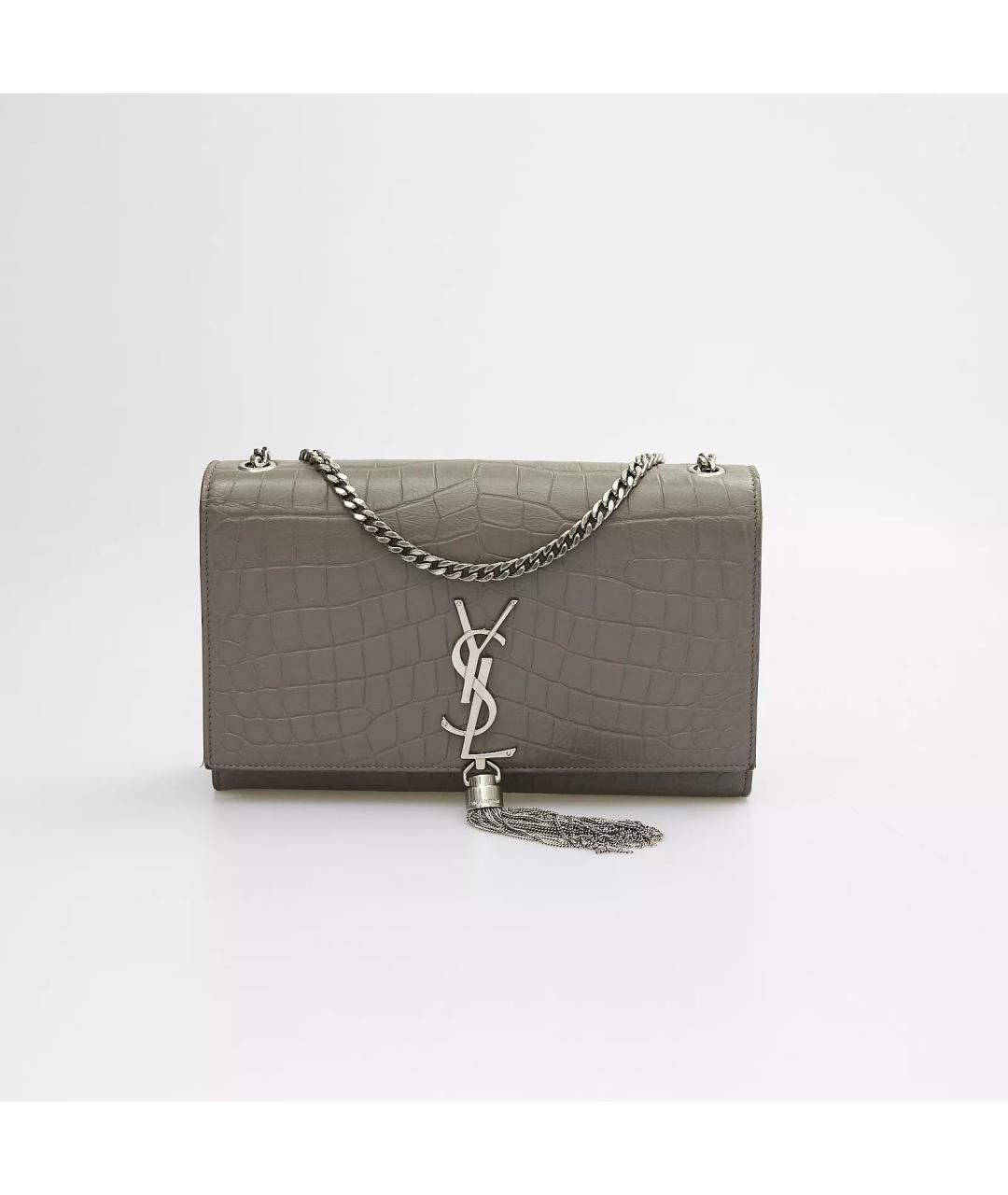 SAINT LAURENT Серая кожаная сумка через плечо, фото 9