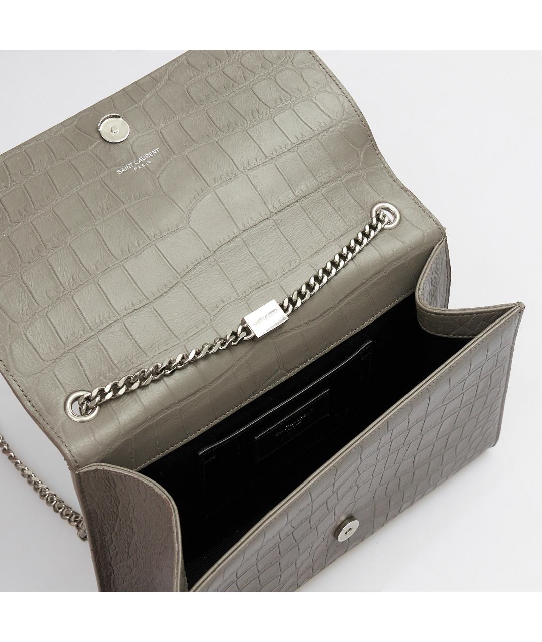 SAINT LAURENT Серая кожаная сумка через плечо, фото 4