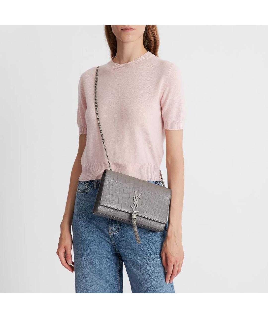 SAINT LAURENT Серая кожаная сумка через плечо, фото 8