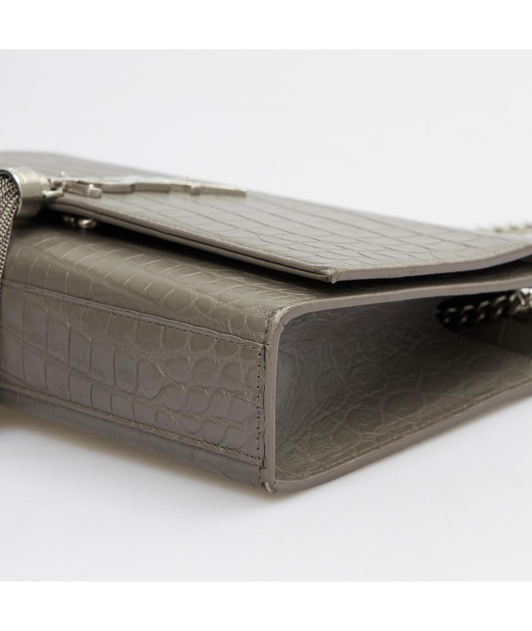 SAINT LAURENT Серая кожаная сумка через плечо, фото 7