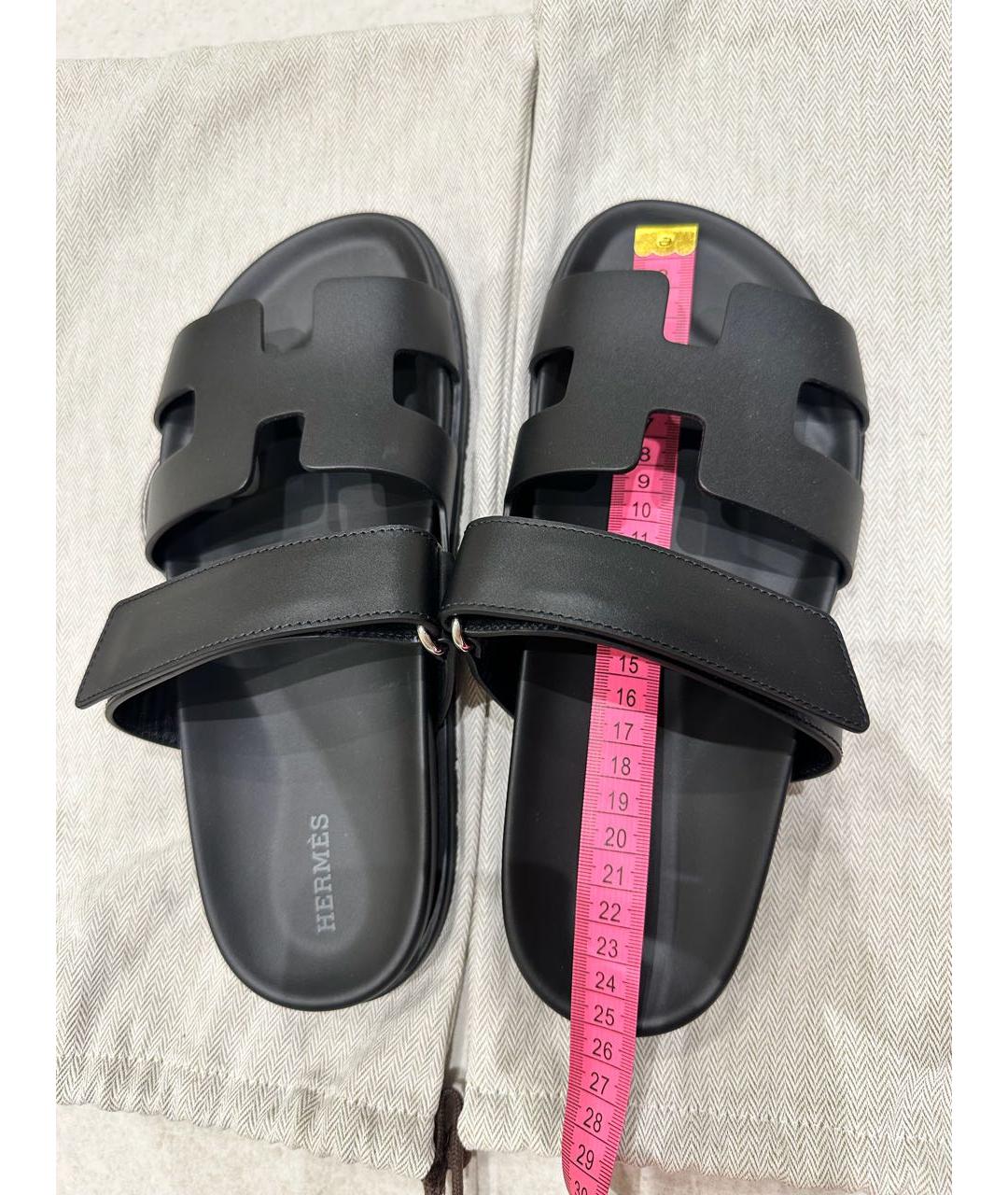 HERMES Черные кожаные шлепанцы, фото 5