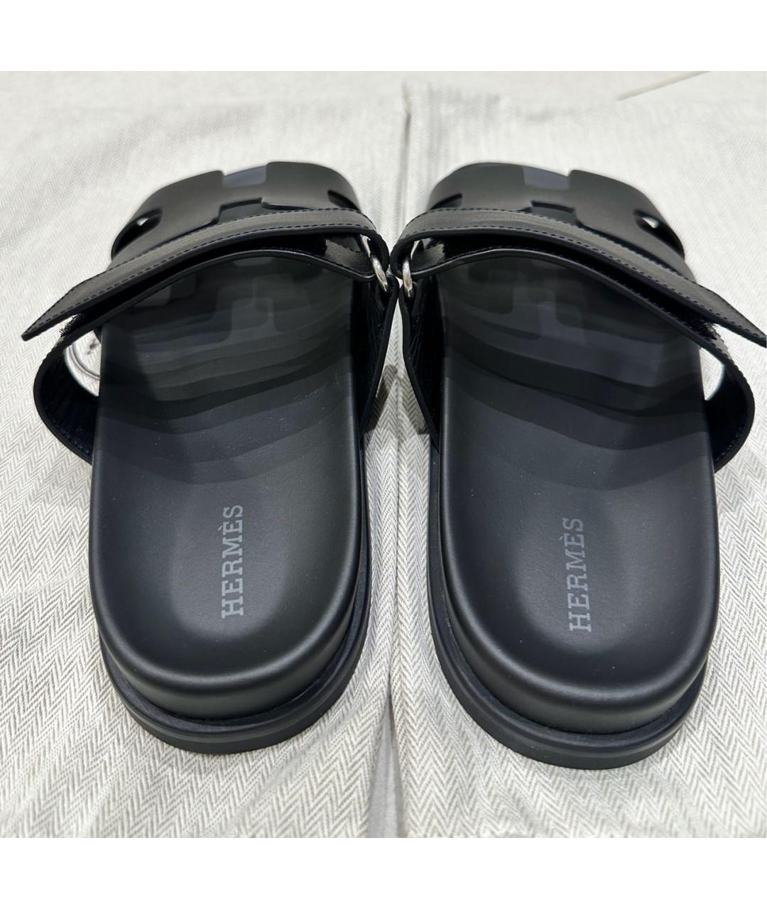 HERMES Черные кожаные шлепанцы, фото 4