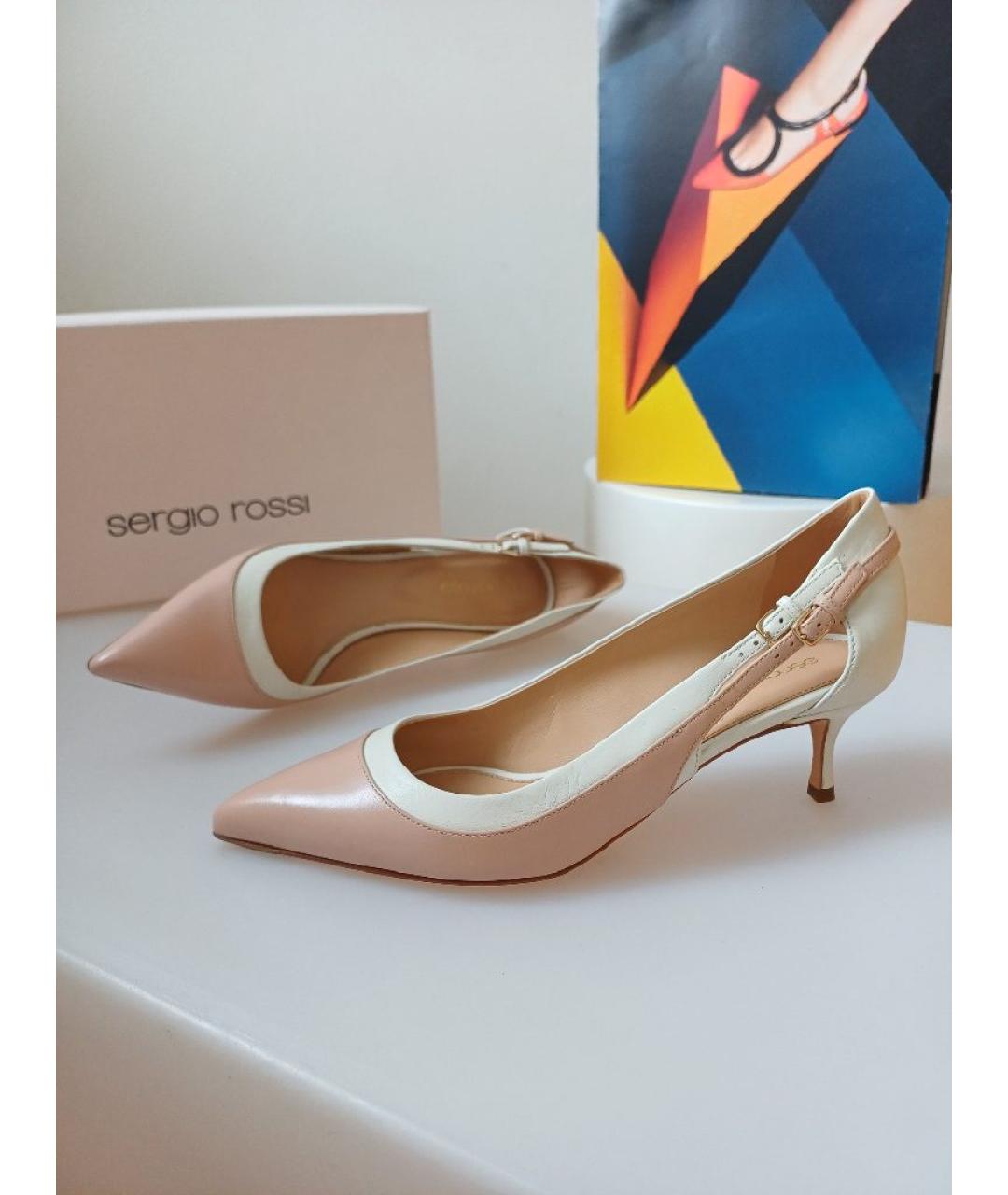 SERGIO ROSSI Бежевые кожаные туфли, фото 4