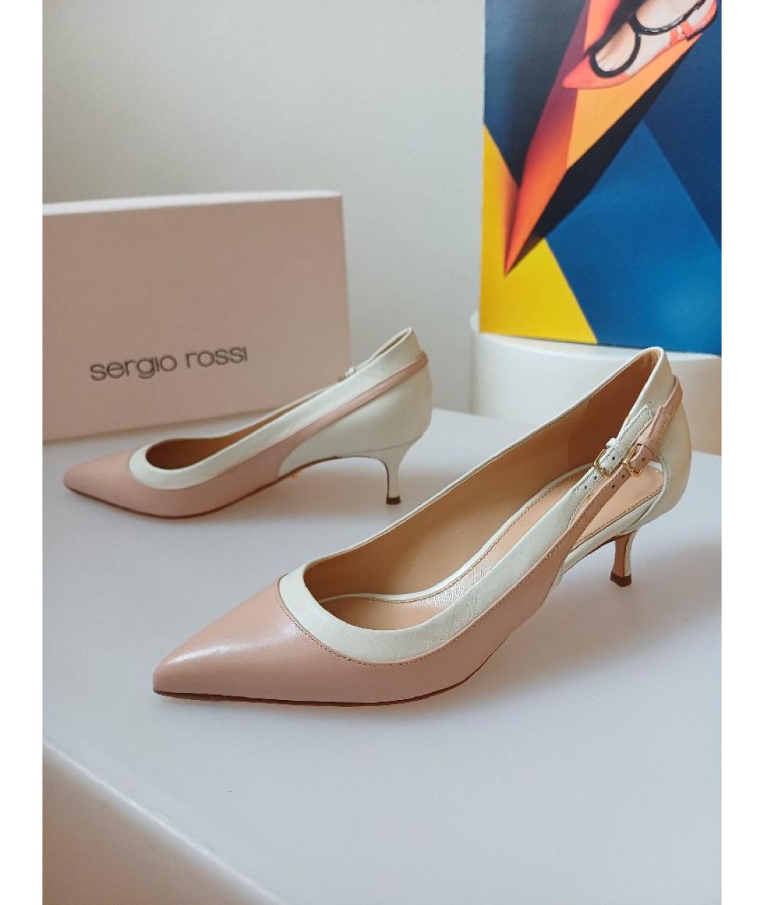 SERGIO ROSSI Бежевые кожаные туфли, фото 6