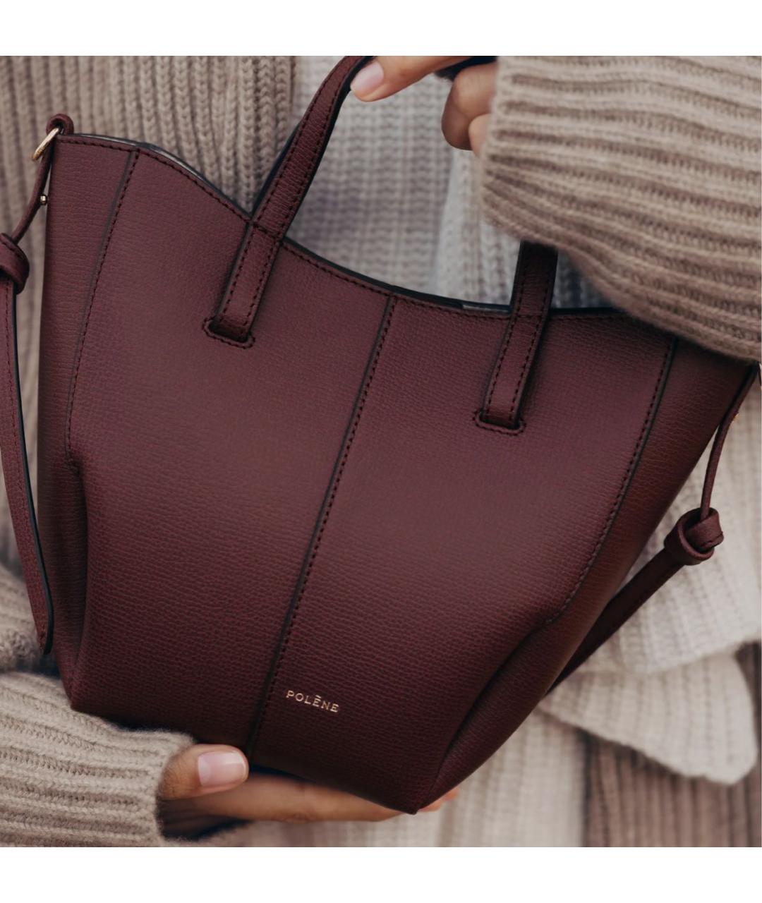 POLENE Бордовая кожаная сумка тоут, фото 3