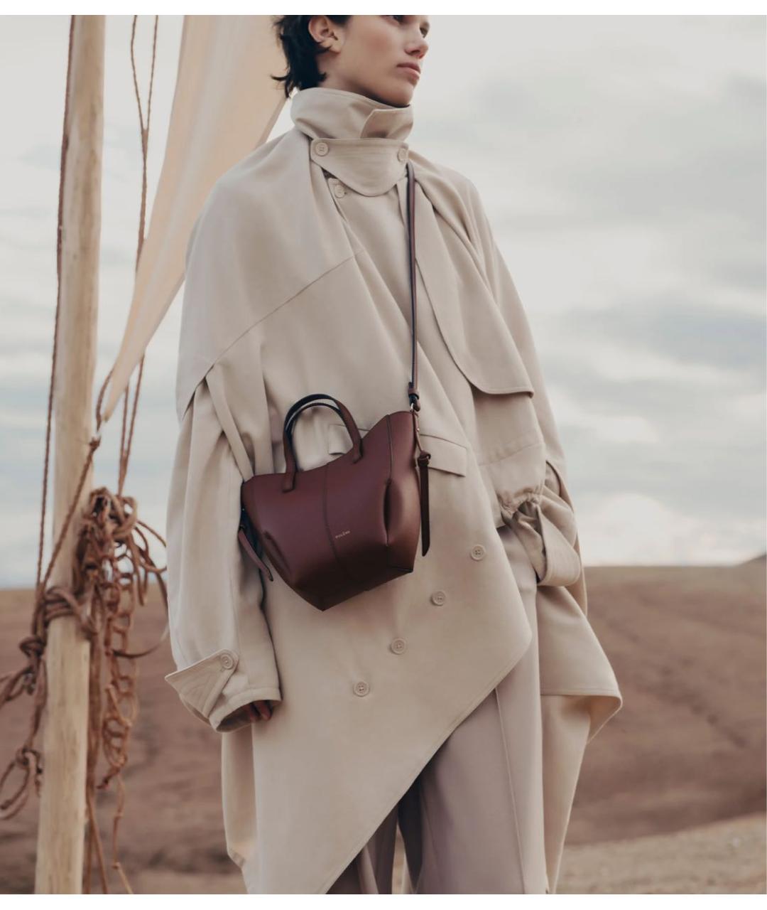 POLENE Бордовая кожаная сумка тоут, фото 4