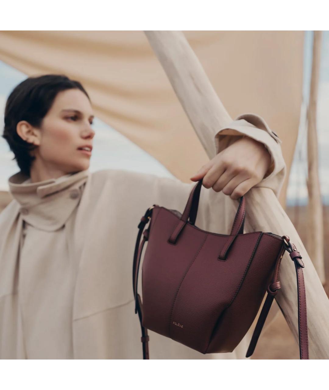 POLENE Бордовая кожаная сумка тоут, фото 2