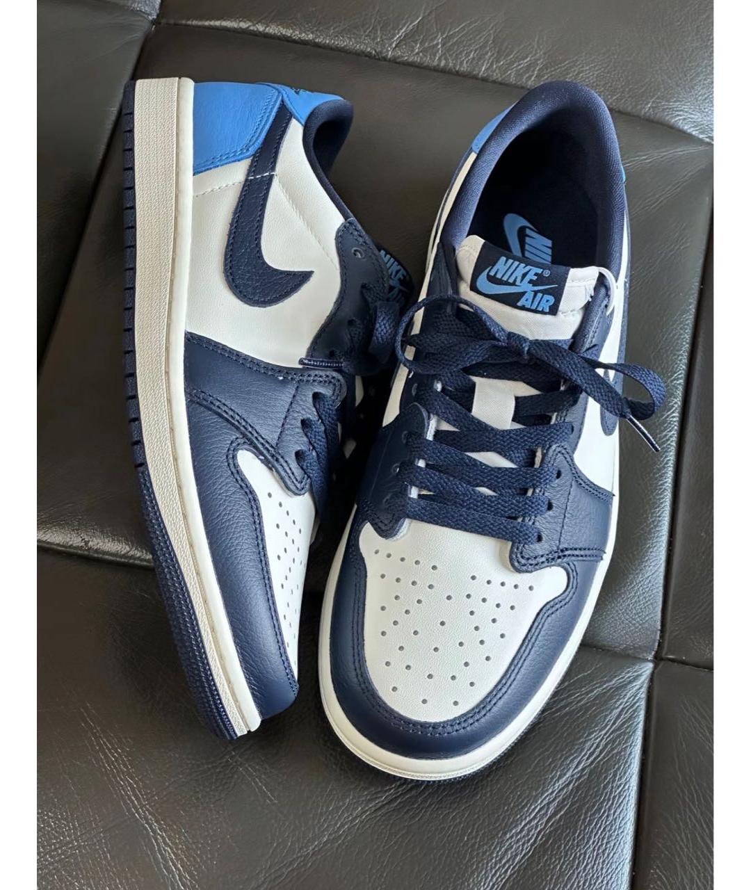 JORDAN Голубые кожаные низкие кроссовки / кеды, фото 4