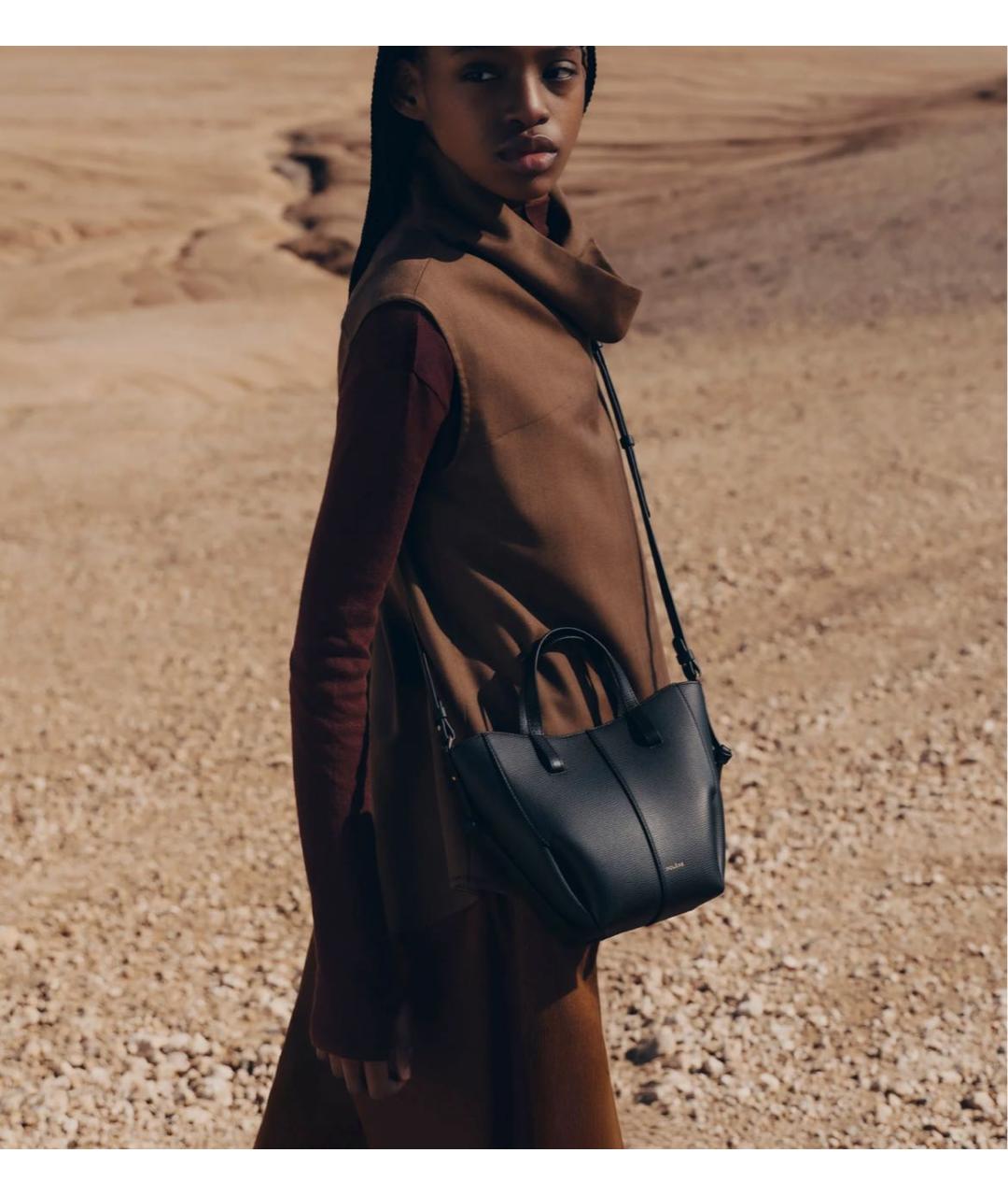 POLENE Черная кожаная сумка тоут, фото 2