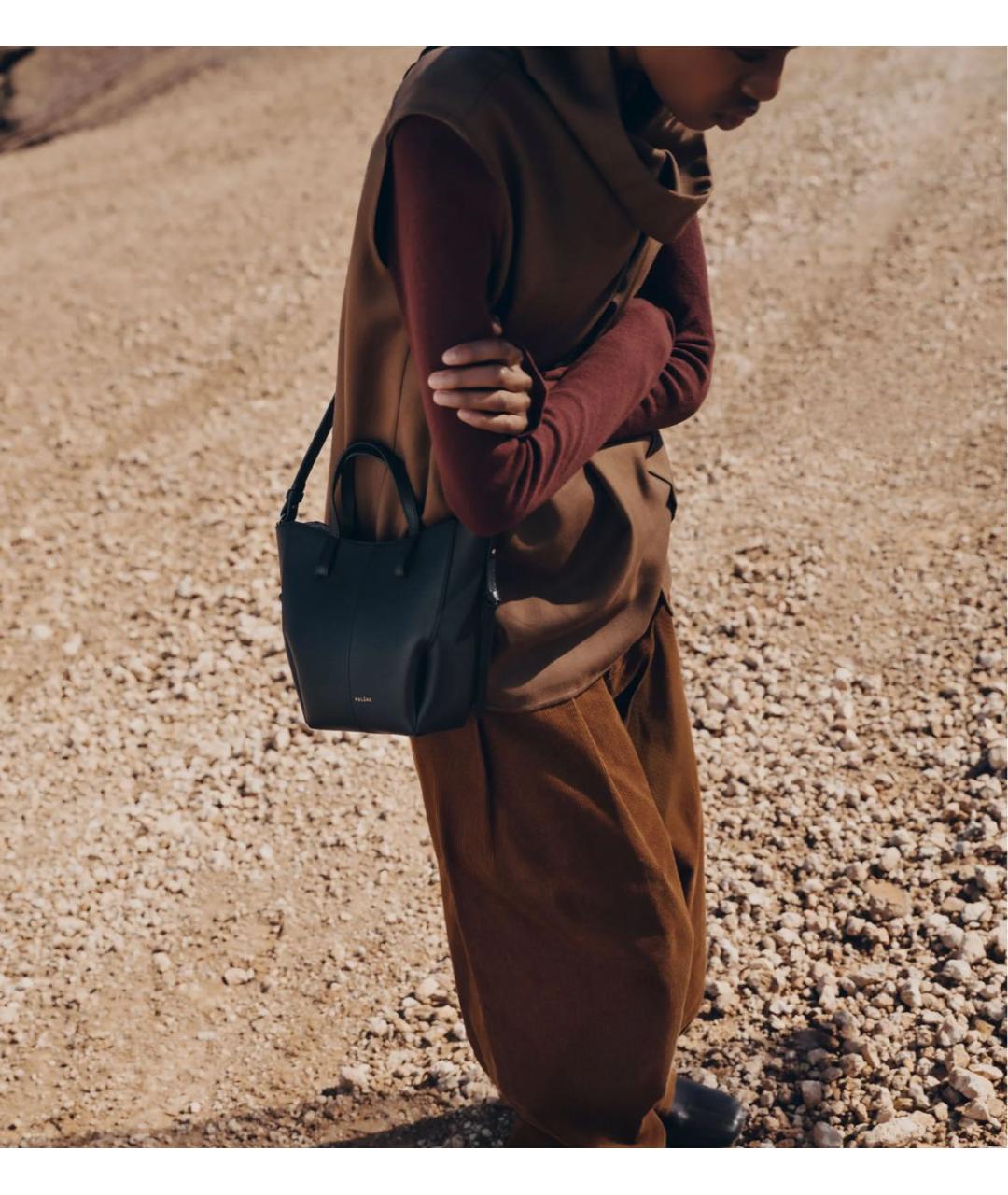 POLENE Черная кожаная сумка тоут, фото 3