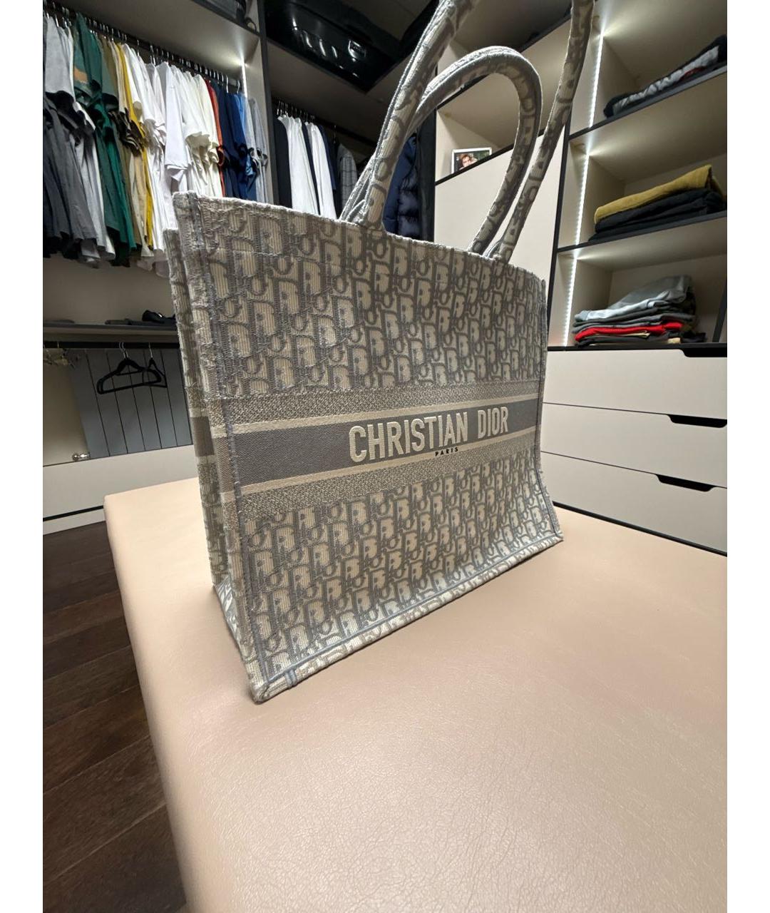 CHRISTIAN DIOR Серая жаккардовая сумка тоут, фото 2