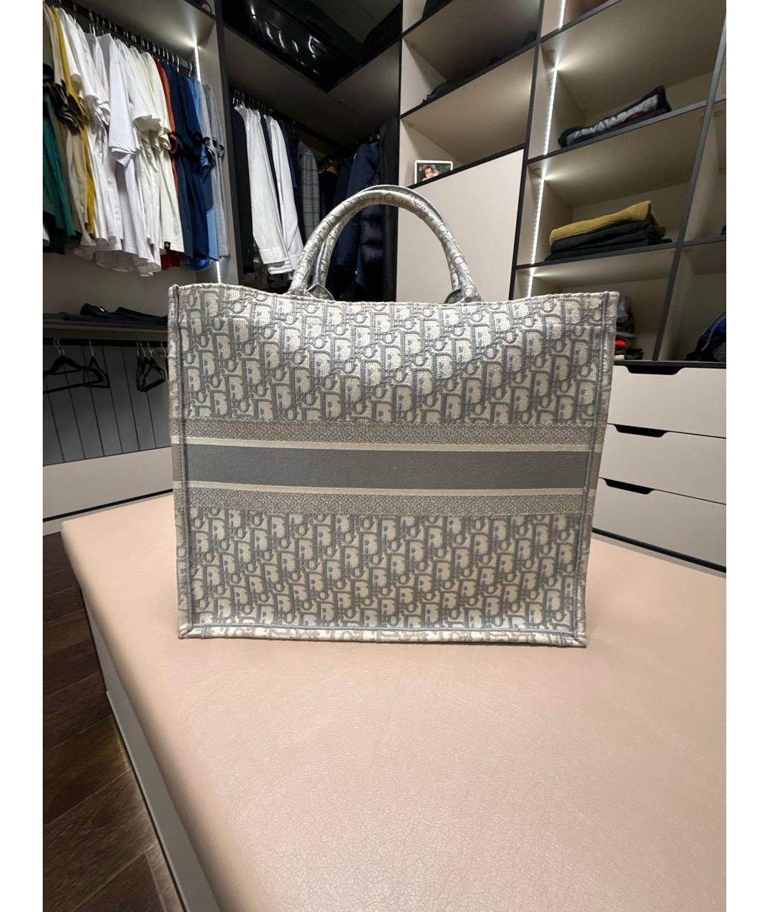 CHRISTIAN DIOR Серая жаккардовая сумка тоут, фото 3