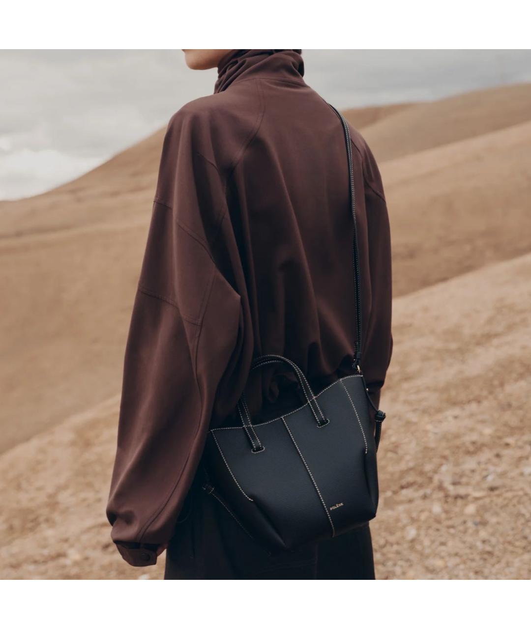 POLENE Черная кожаная сумка тоут, фото 2