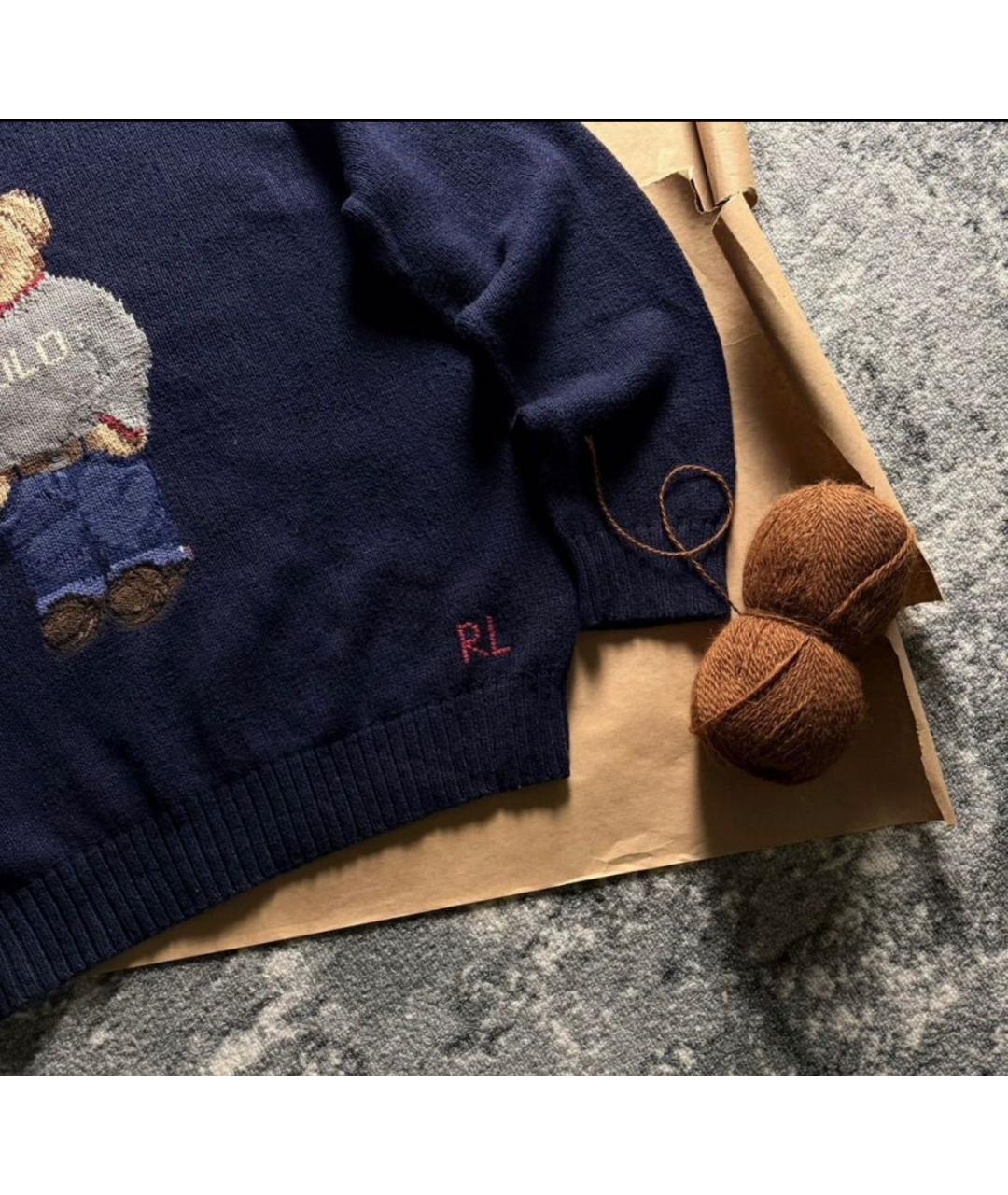 POLO RALPH LAUREN Темно-синий хлопковый джемпер / свитер, фото 5