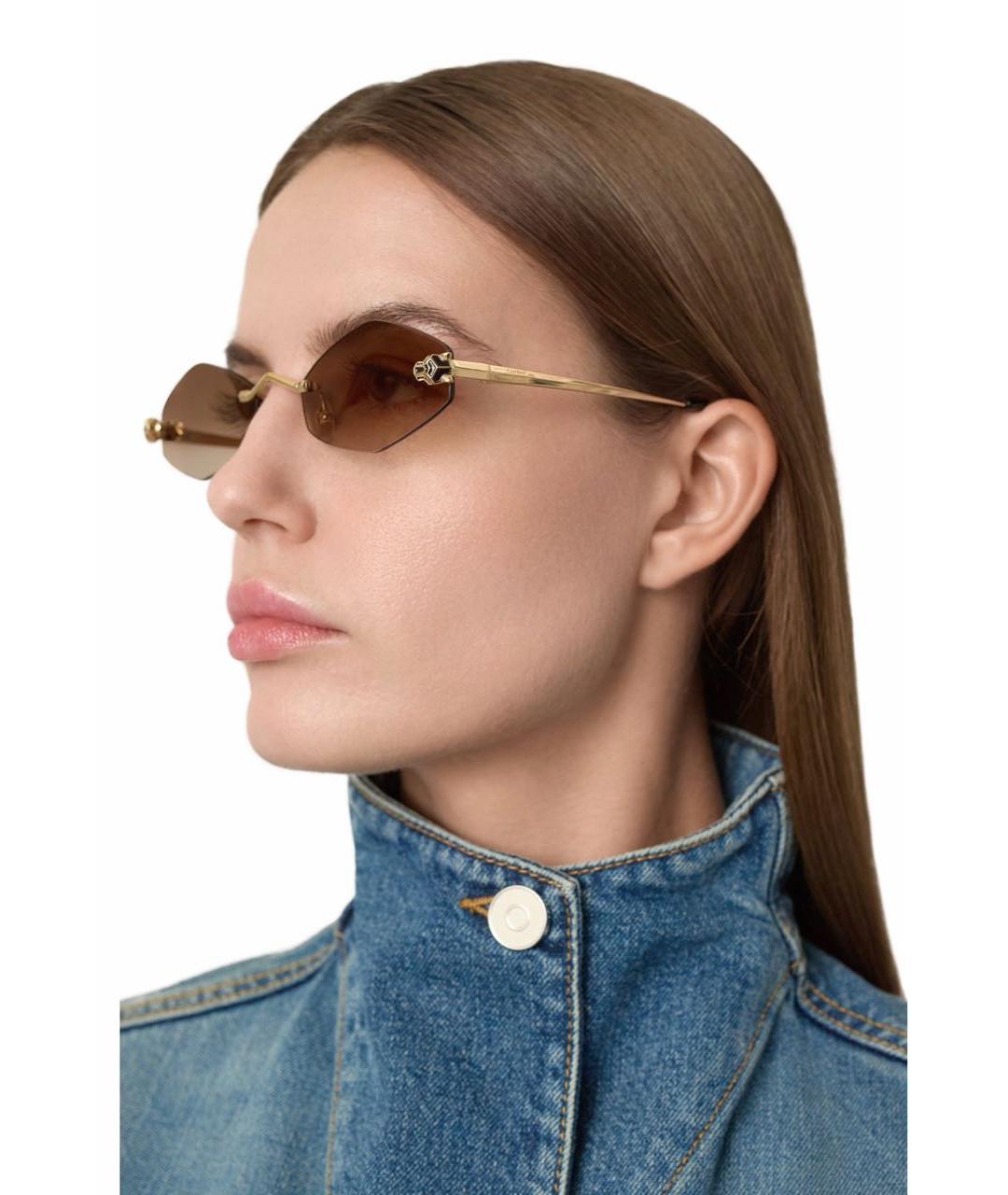 CARTIER Коричневые металлические солнцезащитные очки, фото 3