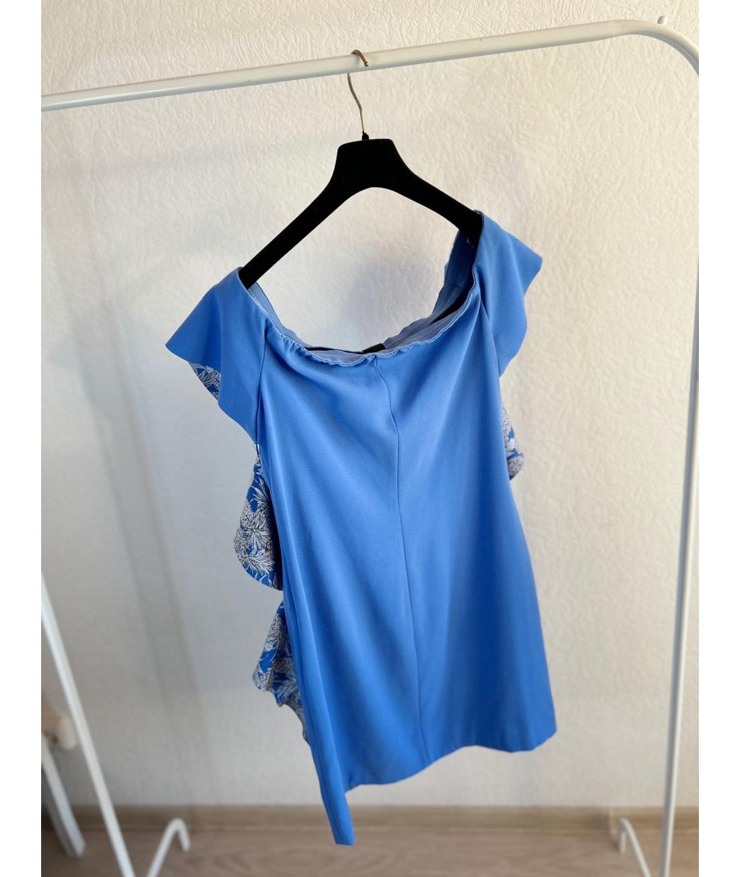 PINKO Голубое креповое коктейльное платье, фото 2