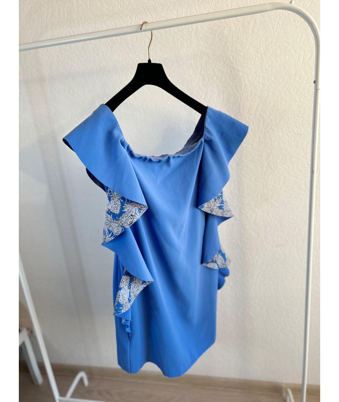 PINKO Голубое креповое коктейльное платье, фото 5